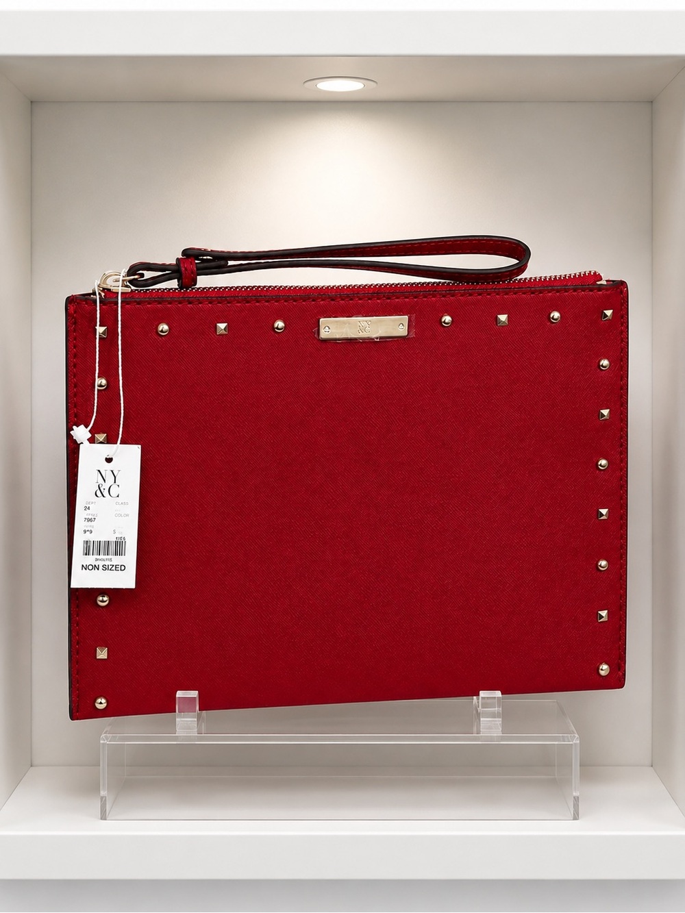 NWT NY & Co Red Studded Wristlet Clutch Pouch Faux Leather